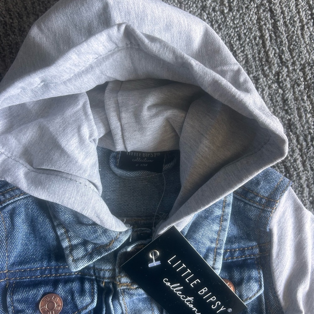 NWT Little Bipsy Hooded Denim jacket (size 6-12M) - Picture 3 of 4